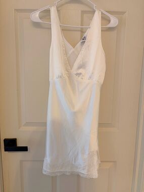 Princess Polly Silky White Lace-Trim Slip Dress